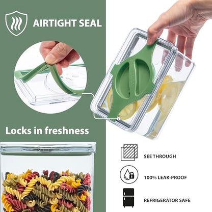 5-Piece SAN Airtight Pantry Storage Container Set, Leakproof Twist-Lock Lids, BPA-Free Stackable Canisters for Sugar, Flour, Pasta, Cereal & Snacks (0.8qt, 1.9qt ×2, 3qt, 4qt) - color: Green