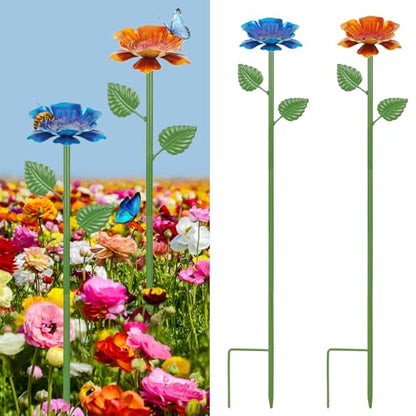 2 Pack Bee Watering Station - Flowers Butterfly Feeder, Bee Water Feeders for Outside, Metal Garden Decor, Bee Baths for Garden Yard Patio (Blue,Yellow) - size: New-flower 2-Pack