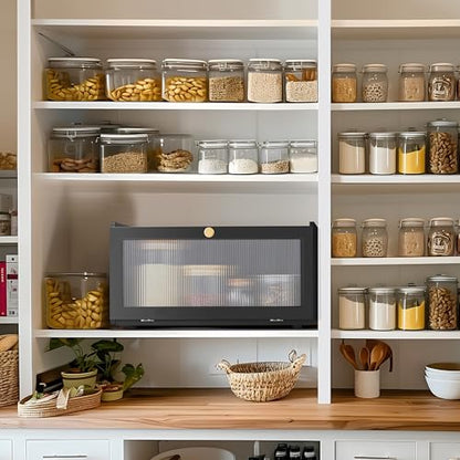 ETMI Black Bread Box for Kitchen Countertop - Modern bamboo Bread box with Window Bread Storage Container - color: Black