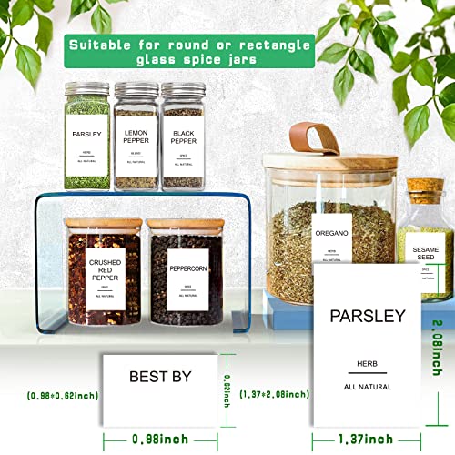 GPOVVIMX 191 Spice Jar Labels Preprinted Minimalist Stickers - White Waterproof Label - Fit Round or Rectangle Spice Jars - Herb Seasoning Kitchen Pantry Labels - color: 191 Spice Labels（no Jars）