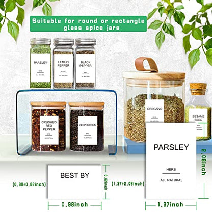 GPOVVIMX 191 Spice Jar Labels Preprinted Minimalist Stickers - White Waterproof Label - Fit Round or Rectangle Spice Jars - Herb Seasoning Kitchen Pantry Labels - color: 191 Spice Labels（no Jars）