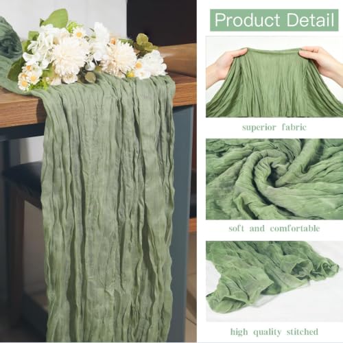 16 Pack Sage Green Cheesecloth Table Runner 10FT Boho Gauze Cheese Cloth Table Runner Long Rustic Sheer Table Runners for Wedding Bridal Baby Shower Birthday Party Table Decorations - style: Sage Green