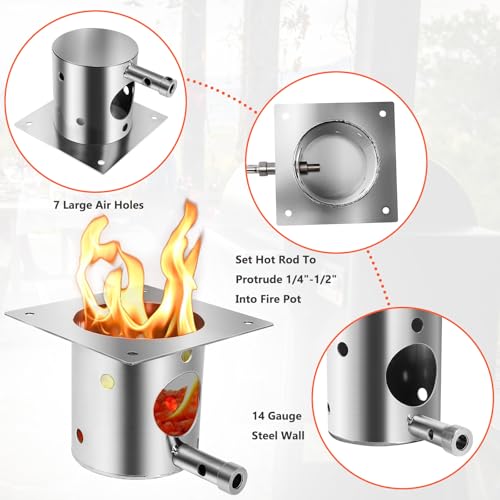 QuliMetal 304 Stainless Steel Fire Burn Pot & Hot Rod Ignitor Kit – Replacement Parts for Traeger & Pit Boss Wood Pellet Grill Smoker, Durable Fire Pot with Ash Remover, Screws and Fuse, Easy Install - size: L1 Fire Burn Pot + Hot Rod Ignitor