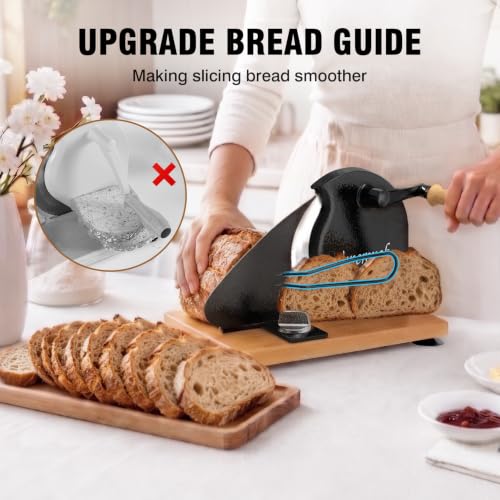 vanerepok Manual Bread Slicer Adjustable Thickness for Homemade Sourdough | Hand Crank Bread Cutter with Scale & Stable Suction Cups & Wood Base for Even Slicing Perfect Baking Gift for Home Bakers - color: Deep Black