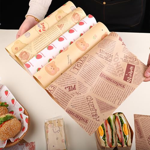100 Sheets Wax Paper 15 x 11 Inch Greaseproof Sandwich Burger Chips Cuttable Baking Parchment Wraping Paper (Bread) - color: Bread