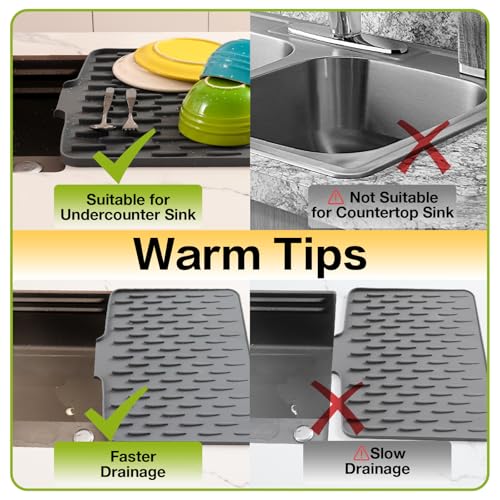 CHIKILLA Silicone Dish Drying Mat for Kitchen Counter, Fast Drainage Design for Vegetables Fruits, Heat Resistant, Non-Slip , Dishwasher Safe – 15.7x13 inch Urban Gray - color: B:Urban Gray