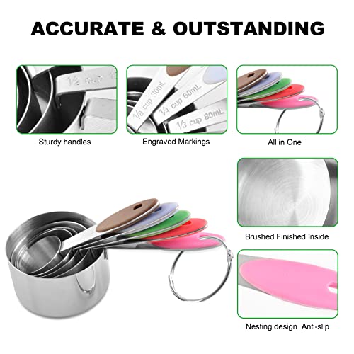 EDELIN Measuring Cups and Magnetic Measuring Spoons Set, Stainless Steel 5 Cups and 7 Spoons (Multi-colour) - color: Multi-colour
