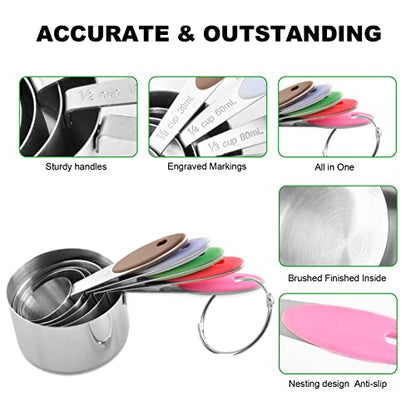 EDELIN Measuring Cups and Magnetic Measuring Spoons Set, Stainless Steel 5 Cups and 7 Spoons (Multi-colour) - color: Multi-colour