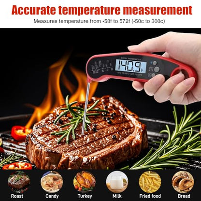 Digital Instant Read Food Thermometer with Backlight, LCD Display, Calibration Function, Built-in Bottle Opener for Grilling, BBQ, Turkey, Candy, Liquid Temperature Measurement, Red - color: Red
