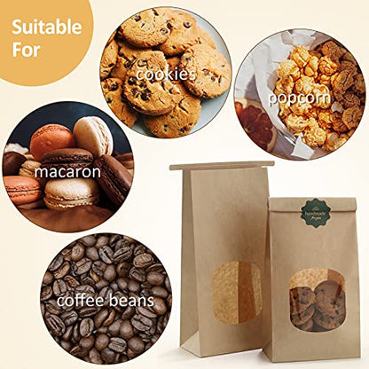 BagDream Bakery Bags with Window 100pcs 4.5x2.36x9.6 Inches Window Tin Tie Tab Lock Kraft Brown Paper Bags for Coffee Bean, Cookies, Treat, Snack - color: Brown