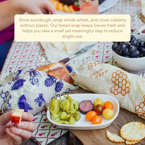 Bee's Wrap Beeswax Wraps for Bread - Beeswax Bread Wrap for Sourdough & Bread Storage - Plastic Free Made in USA Reusable Natural Food Wrap - Bees & Bears - color: Bees & Bears