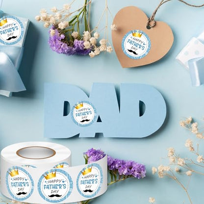 Louise Maelys 500PCS Father’s Day Stickers 1.5inch Round Happy Father's Day Labels with Gold Crown Mustache Design for Gift Wrapping, Cards, Envelopes - color: Happy Father Day