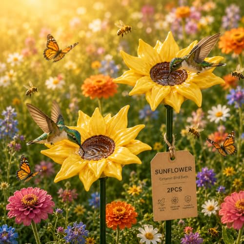 Bee Watering Station for Garden Cups Bird Butterfly Bees Ceramic Drinking and Water Bath Feeder Cup Blossoms Flowers Shaped Design Poppies Bowl Wildlife Feeding 5PCS Watring Pollinator (2PCS-B) - color: 2PCS-B