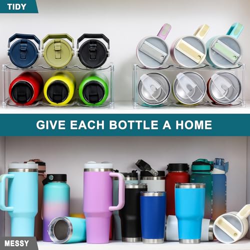 LARGER Compartment - Stackable Water Bottle Organizer Holder - for Stanley & Others' Large Tumbler - Clear Wine Rack, Cup Bottle Holder for Cabinet Home Countertop Fridge Pantry Shelf, 2 Tier Hold 6 - size: 2 Tier - Hold 6