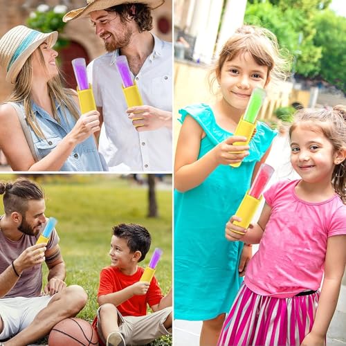 JANYUN 24 Pack Yellow Popsicle Bags Ice Pop Sleeves Antifreezing Holder | DIY Blank Elasticity Neoprene Freeze Frozen Pops Holders Yogurt Treats Sleeves Summer Party Favors Classroom School Gifts - color: Yellow