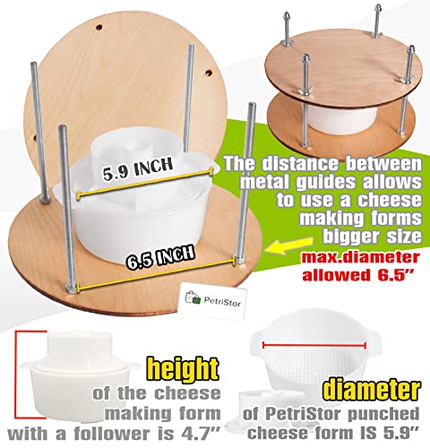 Wooden cheese press diameter 11.2 in and 1 cheese making form 45 oz Pressure up to 50 Pounds colorless