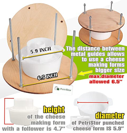 Wooden cheese press diameter 11.2 in and 1 cheese making form 45 oz Pressure up to 50 Pounds colorless
