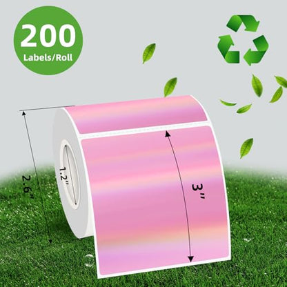 Holographic Square Thermal Labels Stickers 3" x 3", Direct Square Thermal Stickers Labels, Glitter Self-Adhesive Thermals Label for Small Business- Holographic Pink - color: Holographic Pale Pink, size: 3 X 3 inch