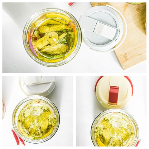 Glass Fermentation Weights Set of 4 for Wide Mouth Mason Jar Pickling Canning Gallon Jars, Fermenting Weigh Easy Grip Handle Convex Wavy Grain Dot for Brewing Fermented Foods - color: Clear-2.75Inch