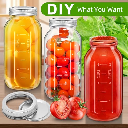 1Pc 64 OZ with scale Large Wide Mouth Mason Jars with Lids, Heavy Duty Glass Airtight Storage Canning Jar and Band Half Gallon / 2 Quart (1)