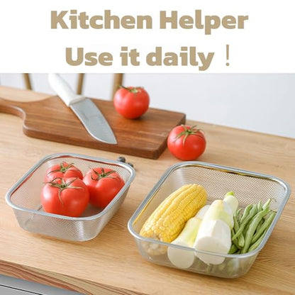 18/8 Stainless Steel Fine Mesh Strainer Basket with Feet, Rectangular Colander for Vegetables, Fruits, Pasta, Noodles – Rustproof, Durable & Easy to Clean (7.48 inch) - color: Sleek Square, size: 7.48 inch