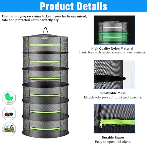 Herb Drying Rack Breathable Mesh Drying Rack,Herb Drying Rack Hanging with Zipper for Drying Herb Plants, Seeds, and Buds,Mesh Hanging Plant Dryer, Foods Dry Net for Garden