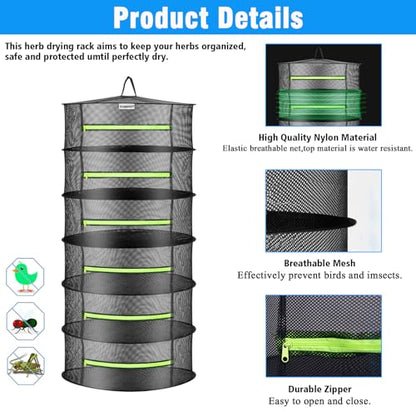 Herb Drying Rack Breathable Mesh Drying Rack,Herb Drying Rack Hanging with Zipper for Drying Herb Plants, Seeds, and Buds,Mesh Hanging Plant Dryer, Foods Dry Net for Garden