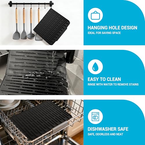 Foldable Silicone Dish Drying Mat for Kitchen Counter & Sink - Quick Dry, Space Saving, Non-Slip Pad for Small Apartments & Coffee Bar Black - color: Black
