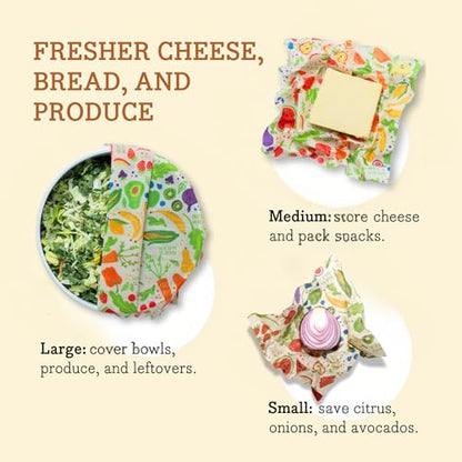 Bee's Wrap Beeswax Wraps for Food - 3 Pack of Assorted Beeswax Wraps - Small, Medium & Large Wrap - Plastic Free Made in USA Reusable Natural Food Wrap - Garden Party Print - style: 3 Pack (Garden Party)
