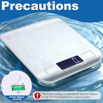 Food Scale, Digital Kitchen Scale with 1g Accuracy, 11lb/22lb Capacity & Backlit LCD, Stainless Steel Tare Scale for Baking, Cooking and Meal Prep, 5.5x7x0.6 Inches (Batteries Included)