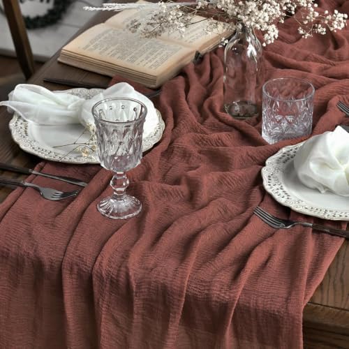 Artoid Mode Boho Cheesecloth Gauze Dusty Rose Wedding Table Runner, 120 Inch Seasonal Fabric Kitchen Dining Holiday Table Decor for Home Party Indoor - color: Dusty Rose, size: 120"