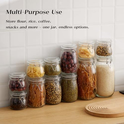 BJONKZ 1 Pack 1 Gallon Glass Jars with Airtight Lids – Food Storage Containers with Preserving Seal Wire Clip Fatening, Glass Canisters for Kitchen Canning Flour, Cereal, Sugar, Beans (1 Gallon*1) - size: 1 Gallon*1