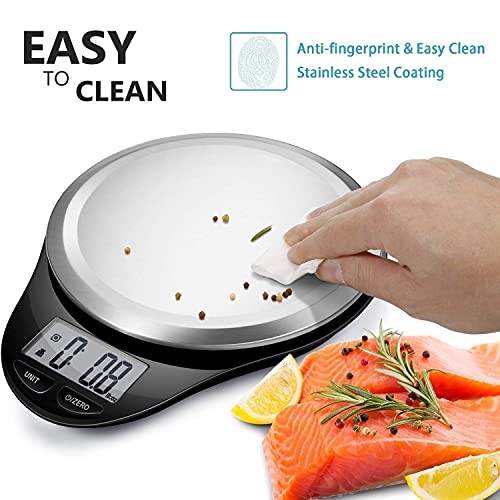 Food Scale, NUTRI FIT Digital Kitchen Scale Weight Grams and Ounces for Weight Loss, Accurate Cooking Baking Scale LCD Display Max 11lb 1g Increment with Wide Stainless Steel Platfrom, Black - color: State Black