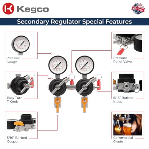 Kegco Secondary Regulator, Double Gauge, Black