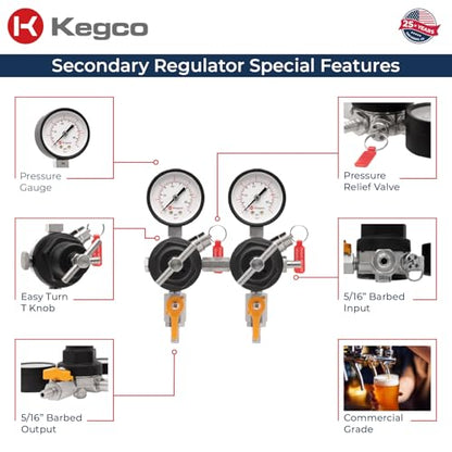 Kegco Secondary Regulator, Double Gauge, Black