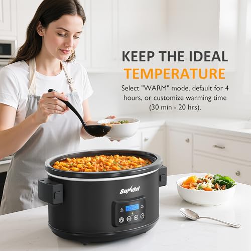 Sunvivi 8.5 Quart Programmable Slow Cooker: Multi-Cooker Food Warmer with Locking Lid & Digital Timer, Adjustable Tempature Control, Dishwasher Safe, Perfect for Families and Gatherings, Black - color: Black