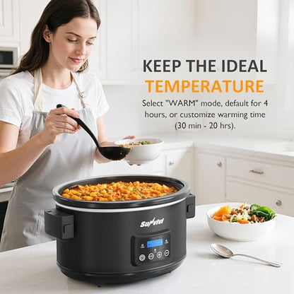 Sunvivi 8.5 Quart Programmable Slow Cooker: Multi-Cooker Food Warmer with Locking Lid & Digital Timer, Adjustable Tempature Control, Dishwasher Safe, Perfect for Families and Gatherings, Black - color: Black