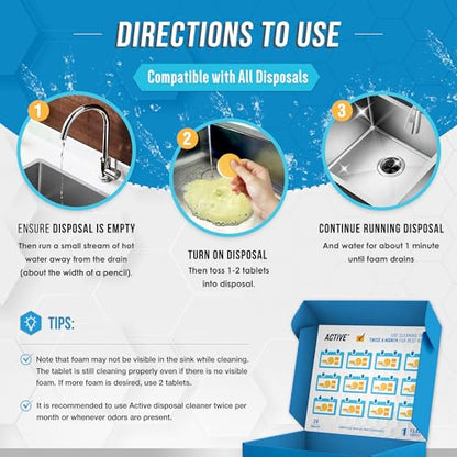 ACTIVE Dishwasher Detergent Booster and Disposal Cleaner - Includes 32oz Dish Soap Boosting Powder and 24ct Disposal Cleaning Tablets