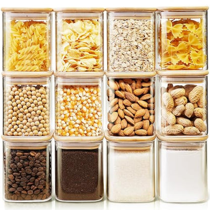 HomArtist Square Glass Jars with Bamboo Lids 17 FL OZ [Set of 12], Glass Canisters with Airtight Lids, Glass Food Storage Containers for Spice, Sugar, Tea, Candies, Cookies, Best for Kitchen & Pantry - color: Square 17OZ Set-12Pack