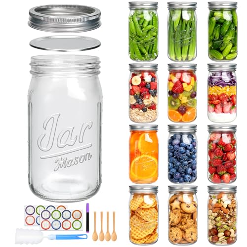 Accguan 32oz Mason Jars with Lids, Wide Mouth Mason Jars,Food Storage Container Excellent Choice for Honey,Drinking,Spice Jars,Canned Goods,DIY Projects,Jam,Wedding Favors,Canning Jars set of 12Pack