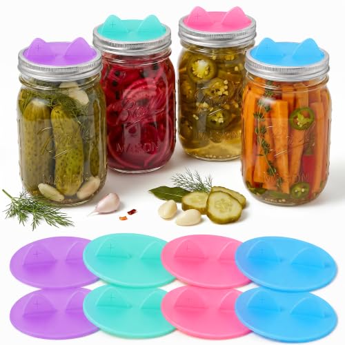 Fermentation Lids Silicone Waterless Airlock, Suitable for Wide Mouth Mason Jars - For Making Pickled and Fermented Probiotic Foods, 8 Pack, Translucent Colors - color: Translucent Multicolor, size: 8PK-Wide Mouth