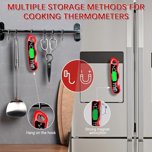 Meat Thermometer Digital，IP67 Waterproof Cooking Thermometer with Backlight, Calibration & Hold Function，Food Thermometer for Cooking,Outdoor Grilling - color: Red