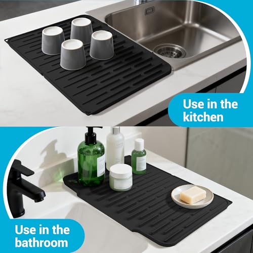 Foldable Silicone Dish Drying Mat for Kitchen Counter & Sink - Quick Dry, Space Saving, Non-Slip Pad for Small Apartments & Coffee Bar Black - color: Black