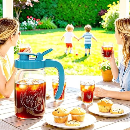 Mason Jar Pitcher With Pour Spout Lid 32 Oz Glass Breastmilk Storage 2 Pack Wide Mouth Airtight & Leakproof Water Jug With Flip Cap For Cold Brew Coffee Iced Tea Sun Tea Lemonade Juice Beverages - color: 32 OZ 2PC