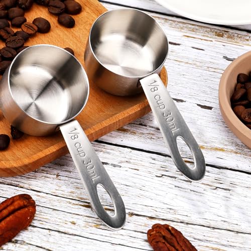 2Pcs 1/8 Cup Measuring Cup, 30ml Scoop, Stainless Steel Measuring Cups, Coffee Scoops, Measuring Scoops for Canisters Tablespoon Measure Spoon, Short Handle Cooking Measuring Scoop(30ML) - color: 2 Pcs/Short Handle