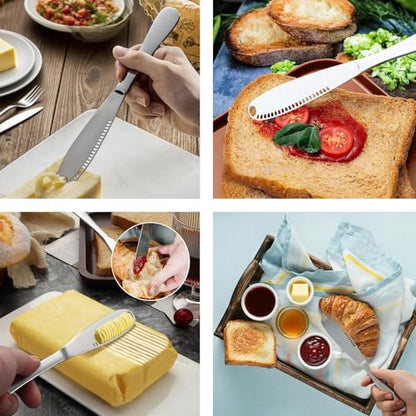 Butter Knife Spreaders,Durable 8.7" Butter Knife,Stainless Steel Butter Knives Curler, butter knife with holes in blade, Butter Grater,3 in 1 for Cutting and Spreading Butter Cheese Jam