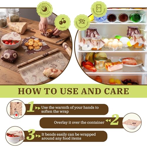 3 Rolls Reusable Beeswax Wraps for Food 13 x 40 Inches Bees Wax Wraps Reusable Food Storage Wrap Beeswax Paper Roll for Bread Sandwich Cheese Fruit Snacks(Bakery) - style: Bakery