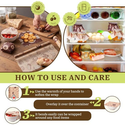 3 Rolls Reusable Beeswax Wraps for Food 13 x 40 Inches Bees Wax Wraps Reusable Food Storage Wrap Beeswax Paper Roll for Bread Sandwich Cheese Fruit Snacks(Bakery) - style: Bakery