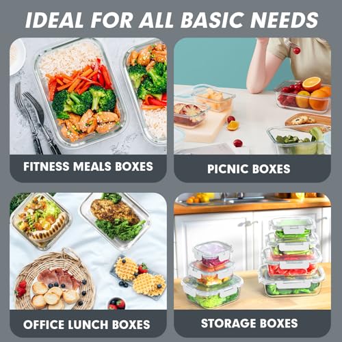 VERONES 30 Pieces Glass Meal Prep Containers Set, Stackable Food Storage Containers with Lids-Airtight Glass Lunch Containers，for Microwave, Oven, Freezer & Dishwasher,White - color: White-30