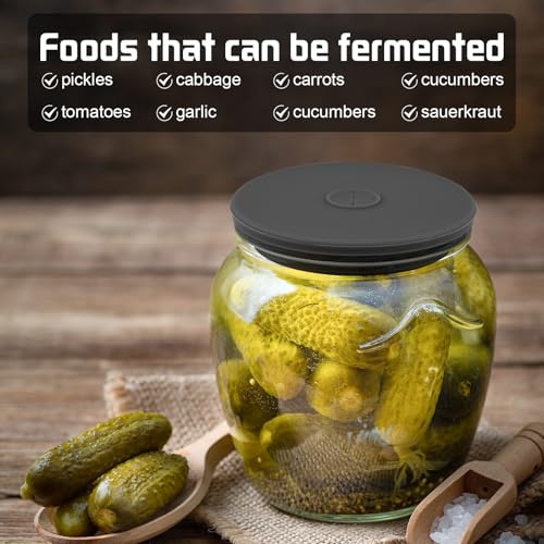 Wide Mouth Mason Jar Fermentation Lids – Silicone Fermenting Caps with Waterless Airlock, Self-Burping Fermenter Tops for Pickles, Kimchi, and Probiotic Foods, 3 Pack Grey (Jars Not Included) - color: Gray